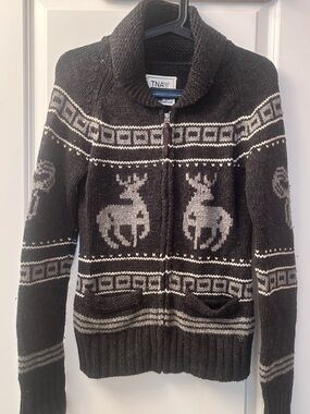 TNA Black and Gray Reindeer Zip Cardigan